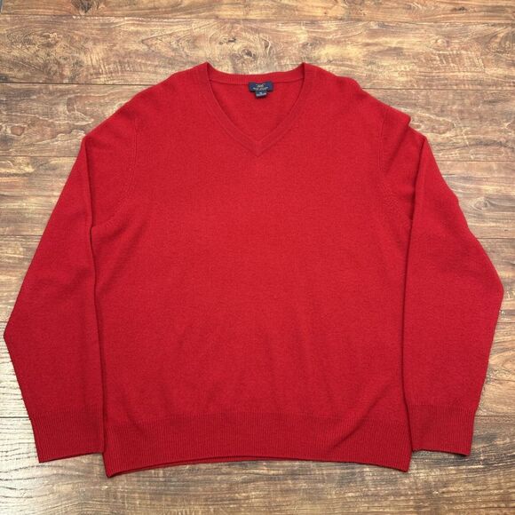 Brooks Brothers 346 100% Pure Cashmere V Neck Sweater‎ Red Mens XL Preppy Office - Picture 3 of 10